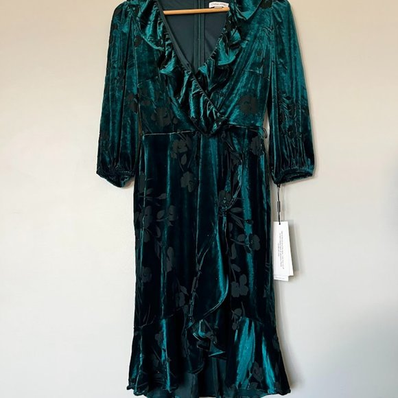 Velvet Burnout Floral Ruffled Dress - Picture 3 of 9